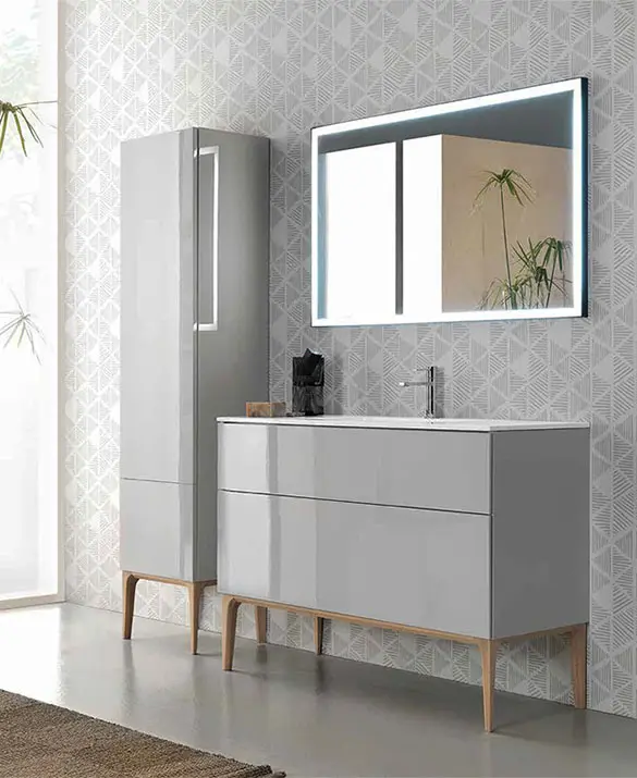 MADIA Lacquered glossy Pearl with Oak feet