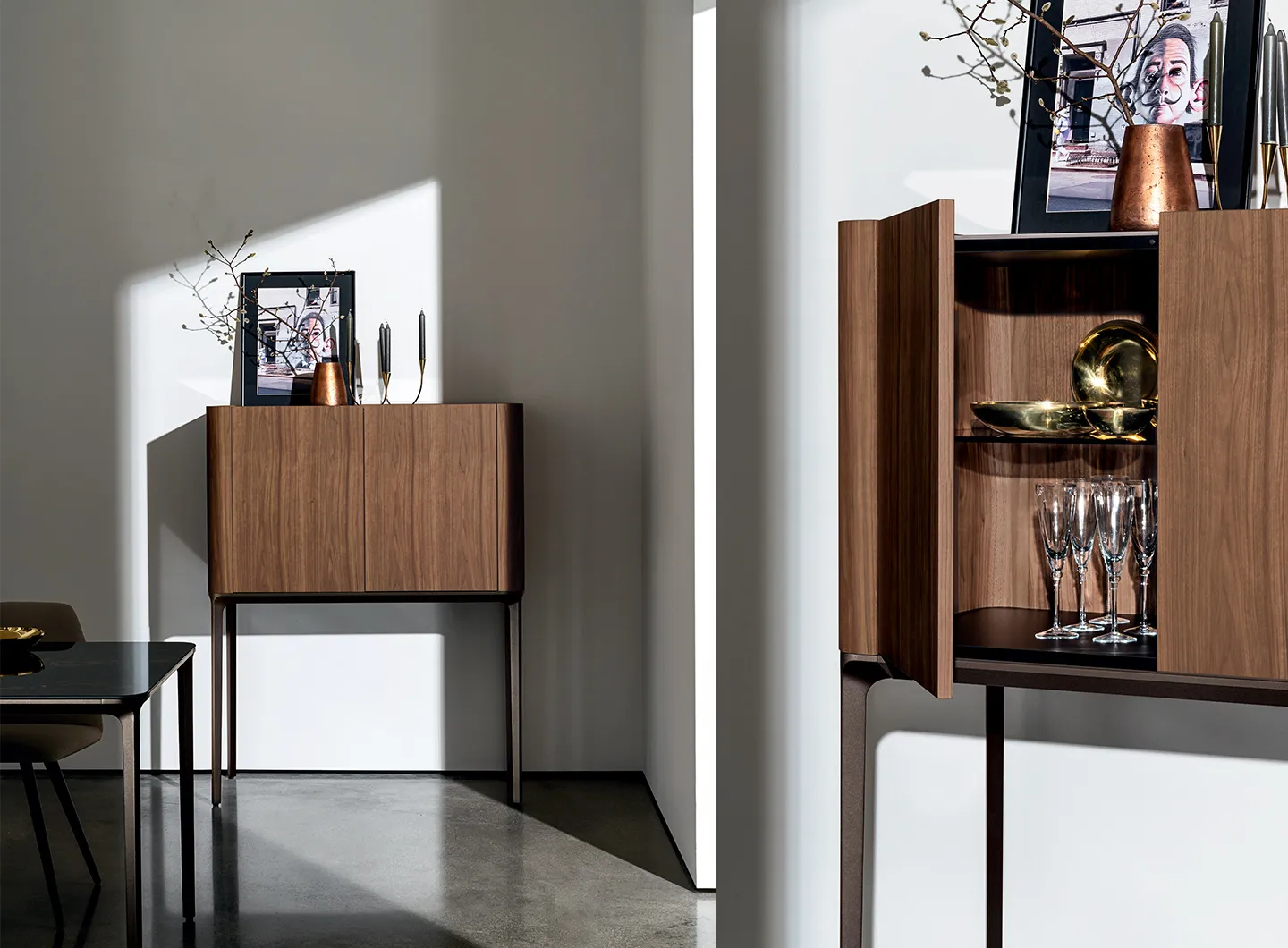 SOVET ITALIA Slim sideboard in Canaletto walnut with two doors