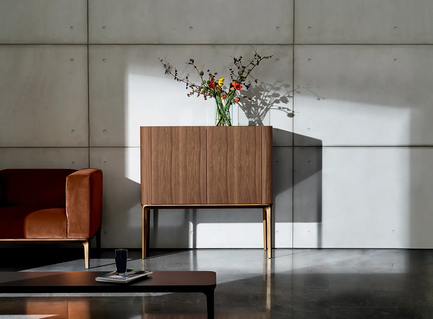 SOVET ITALIA Slim sideboard with 2 doors in Canaletto walnut