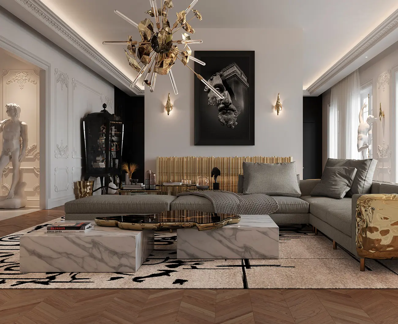 Contemporary Ding Room featuring amazing Boca do Lobo Pieces like the Navarra Center Table and the Imperfectio Sofa