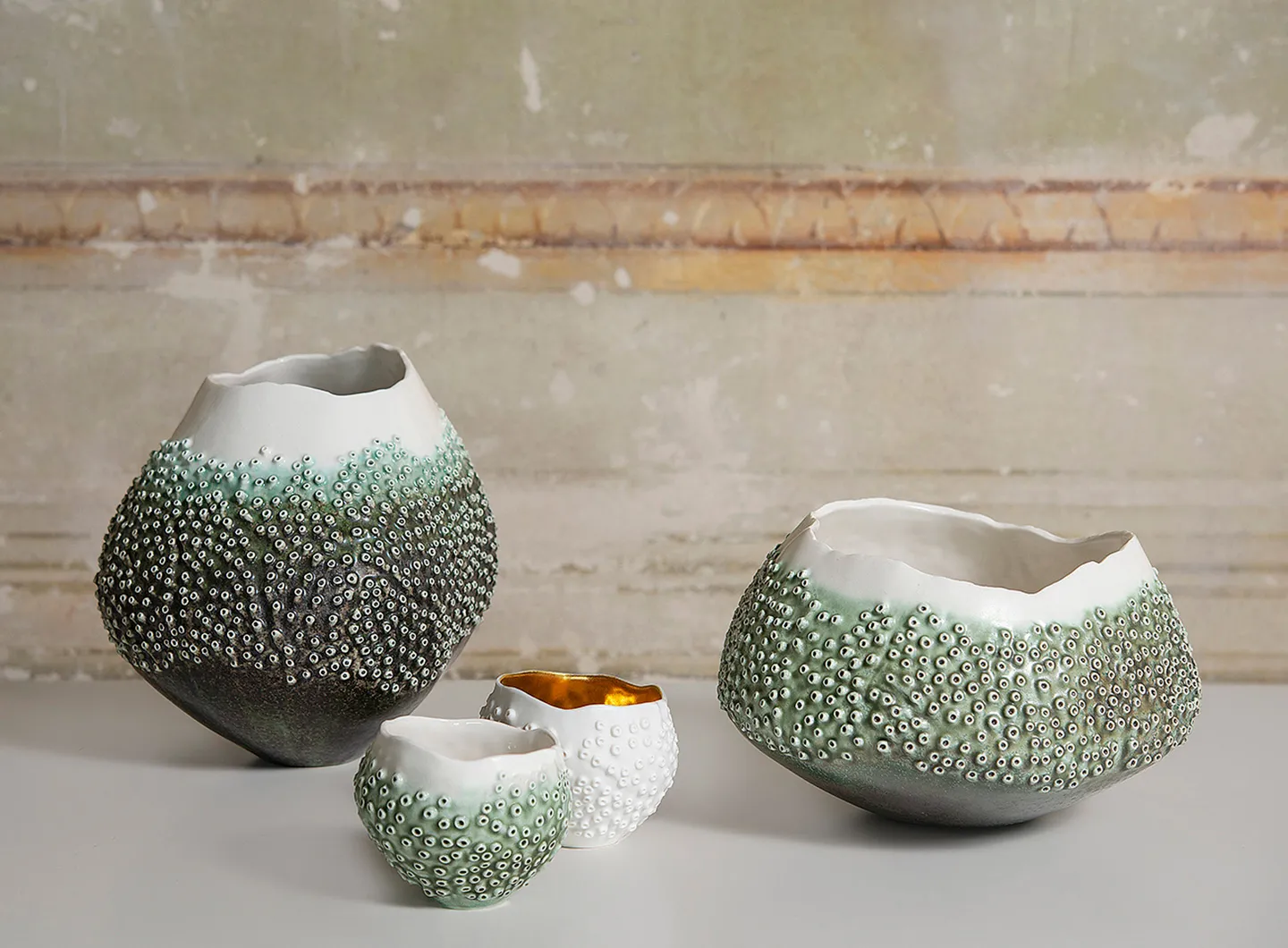 PORIFERA collection - green vase and bowls - FOS Ceramiche