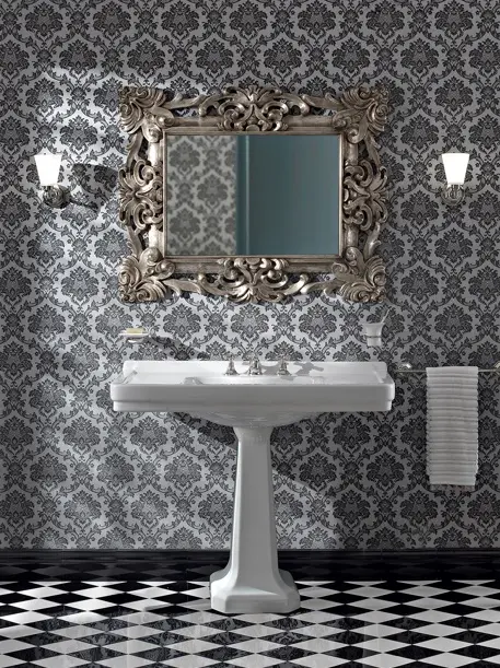 Sbordoni 1910 - Neoclassica console basin with ceramic pedestal.