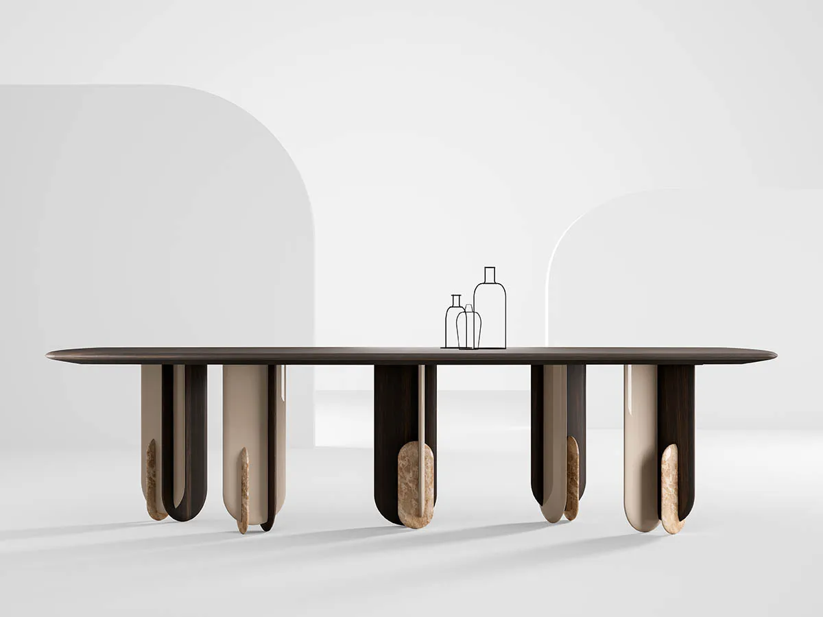 laurameroni talento rectangular design table in wood and marble