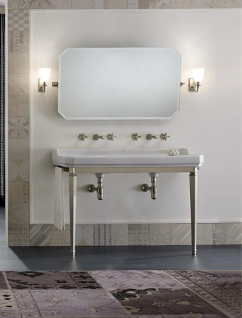 Sbordoni 1910 - Romana double console basin with Nickel finished metal stand.