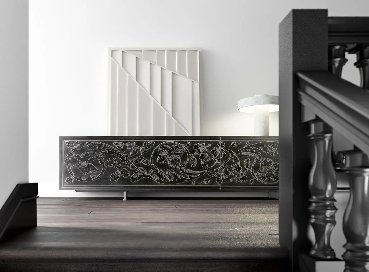 SHOW CABINET BLACK ANTIQUE WITH 3D 400 