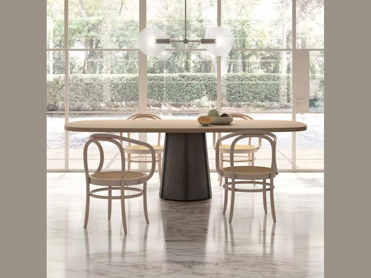DEVILLE TABLE BASE CONCRETE DARK TOP IN MASSIVE OAK