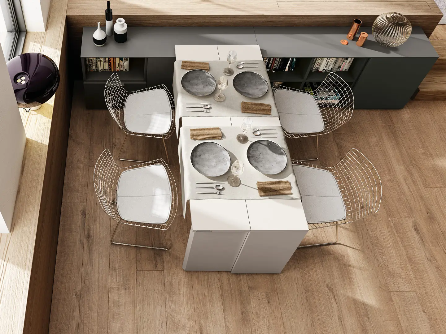 Girò with floor storage units