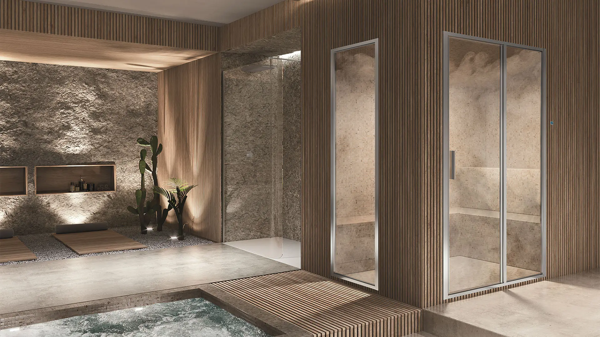 Steam cabina doccia per bagno turco all'interno di un area benessere