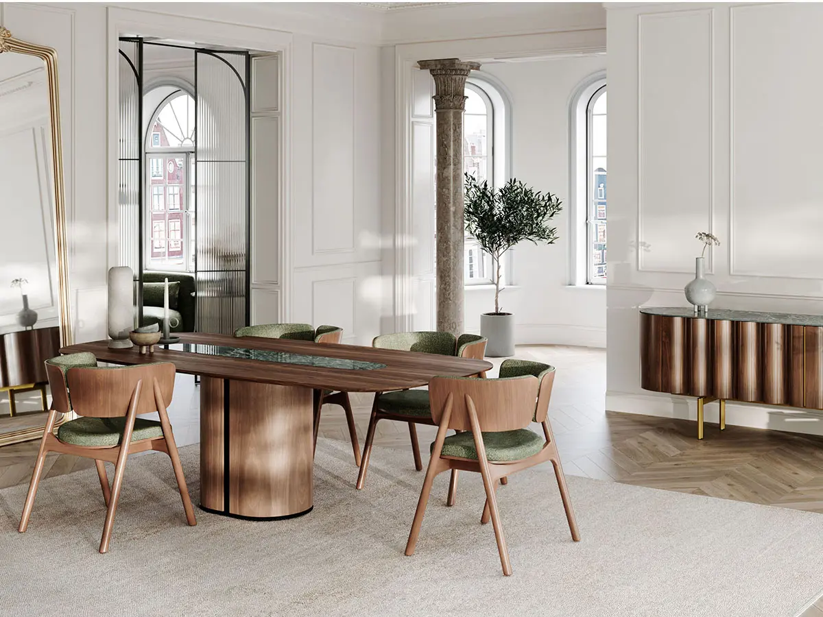 El-it wcer dining table in walnut and ceramic top.