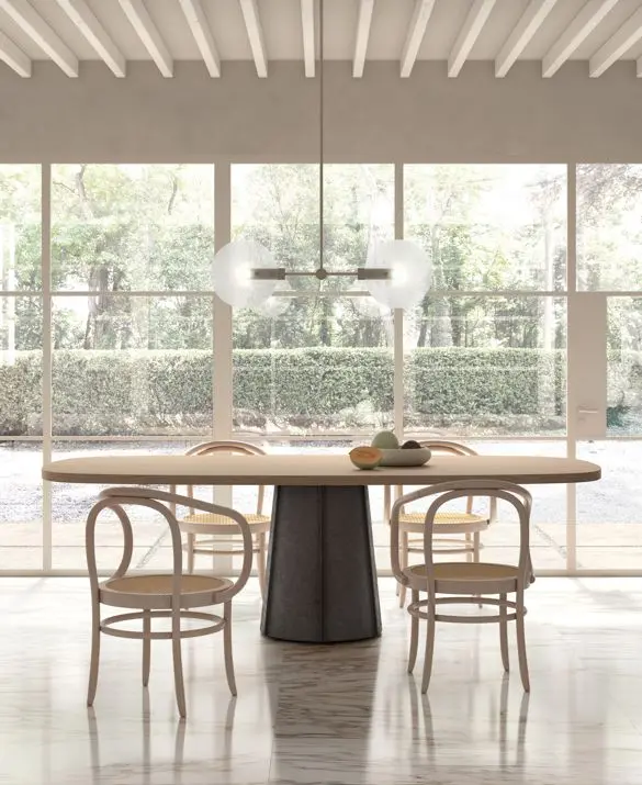 DEVILLE TABLE BASE CONCRETE DARK TOP IN MASSIVE OAK