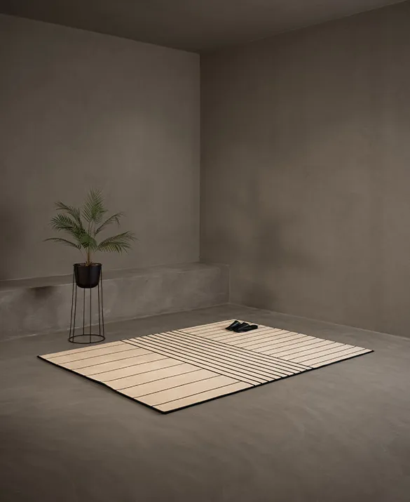 Beige-Black rectangular Tatami rug