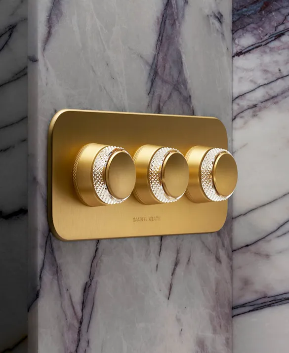 One Hundred Collection shower trim in Brushed Gold Matt with Clear Crystal Roundels (T1005-CCR-BGM)