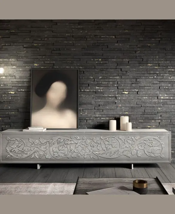 SHOW CABINET IN ANTIQUE SILVER FOIL WITH 3D 400