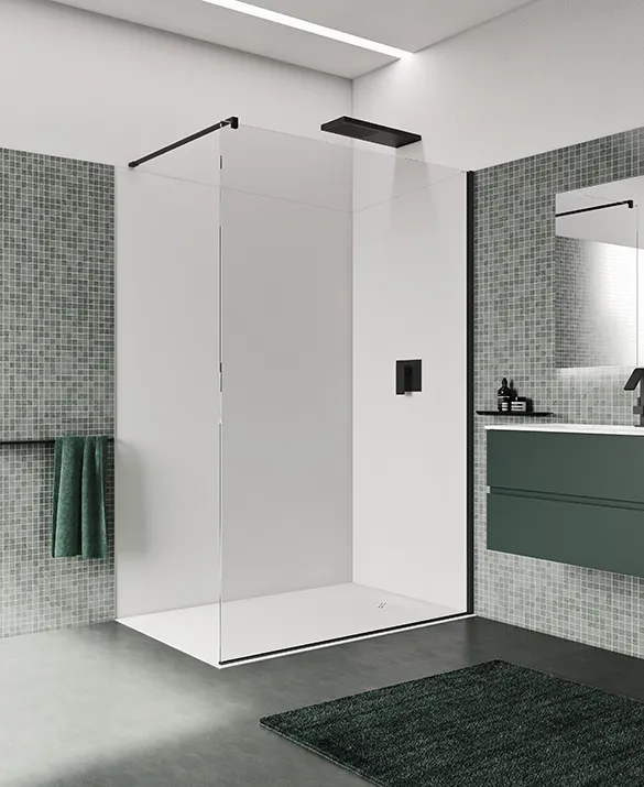 Walk-in shower box with black profiles