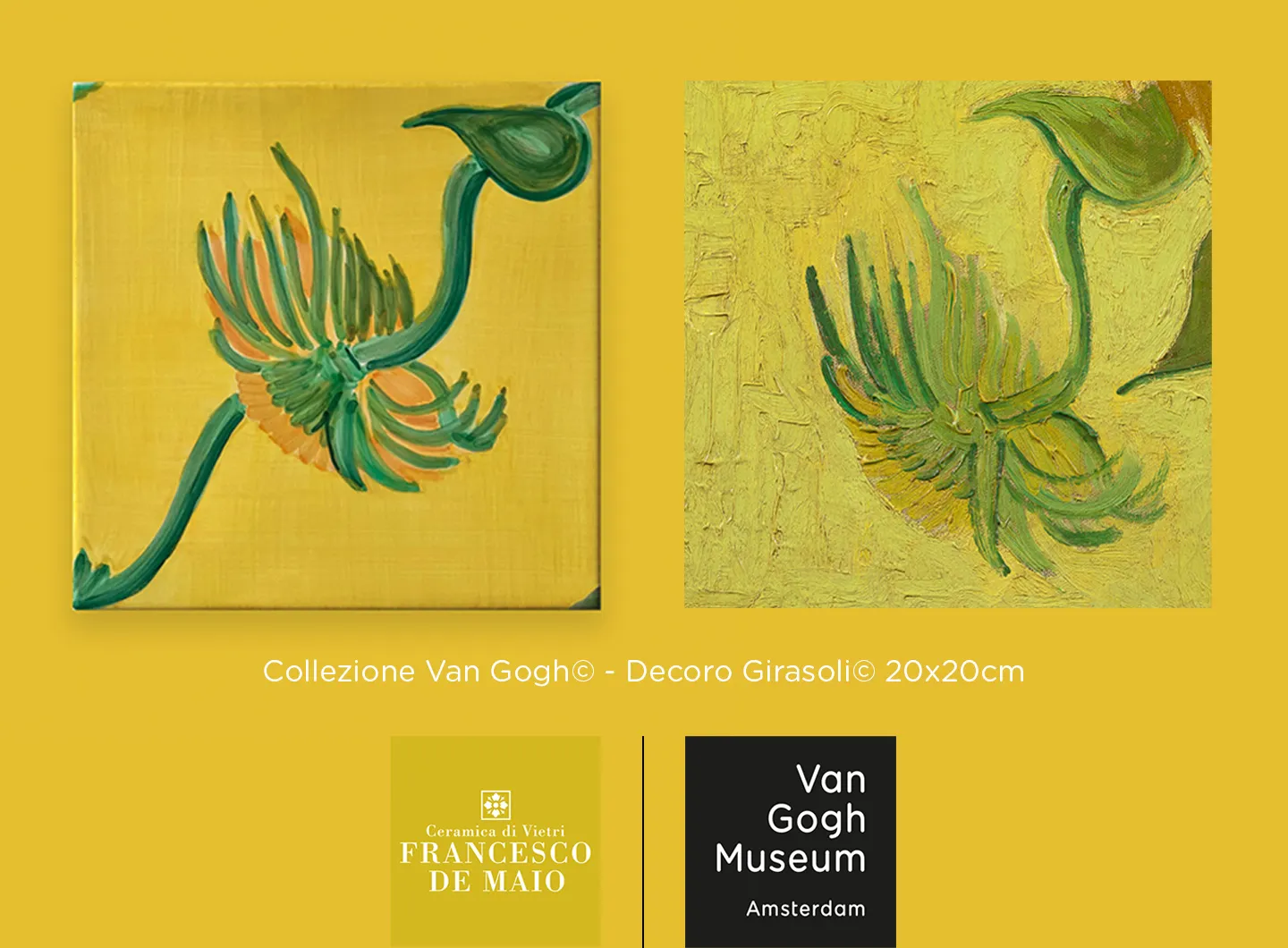 Collezione Van Gogh© di Ceramica Francesco De Maio x Van Gogh Museum® - Decoro Girasoli© 20x20cm