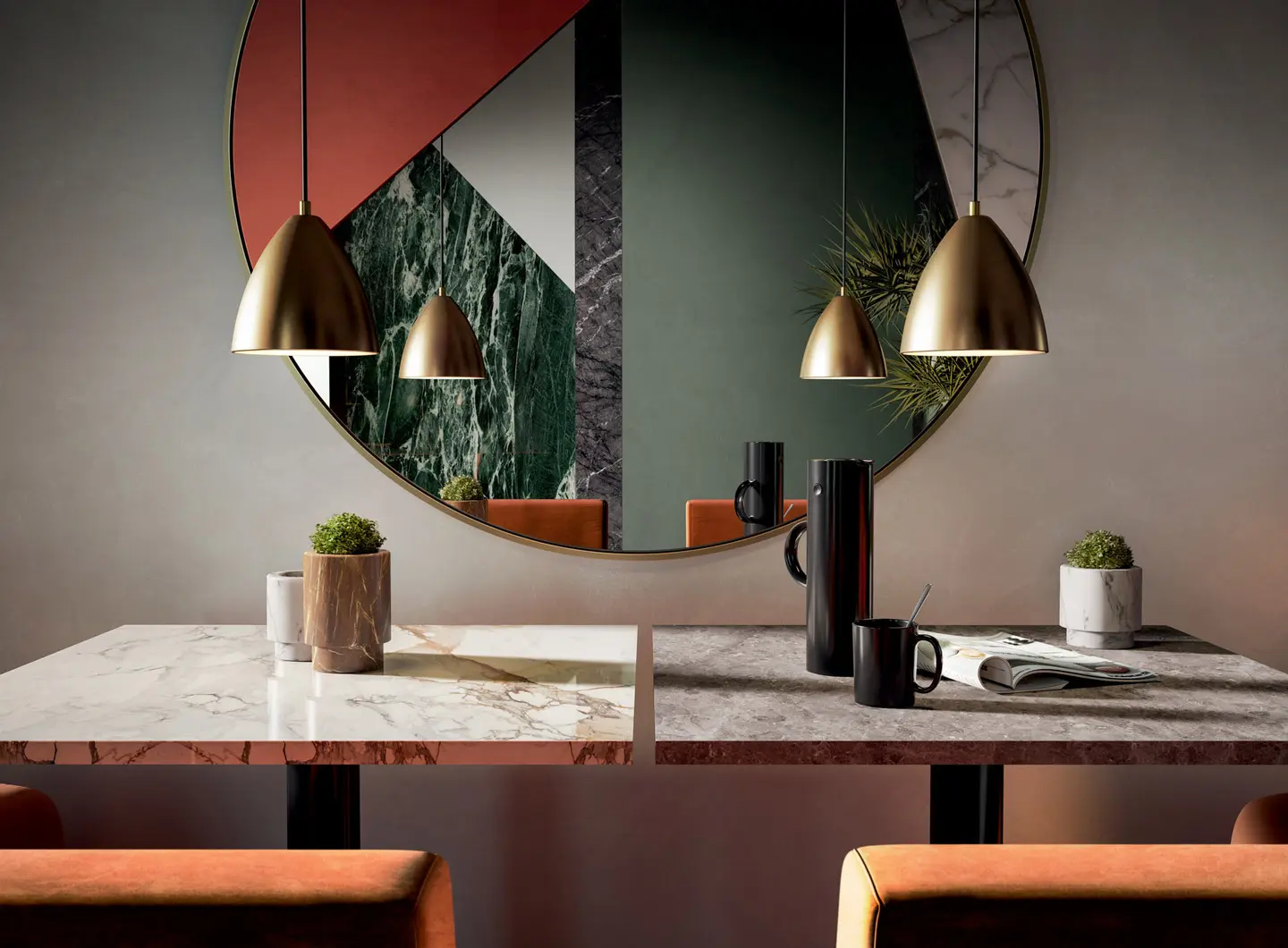 Top Marble Look Calacatta Extra Lux & Stone Look Gris du Gent, Wall Resin Look Grigio Satin