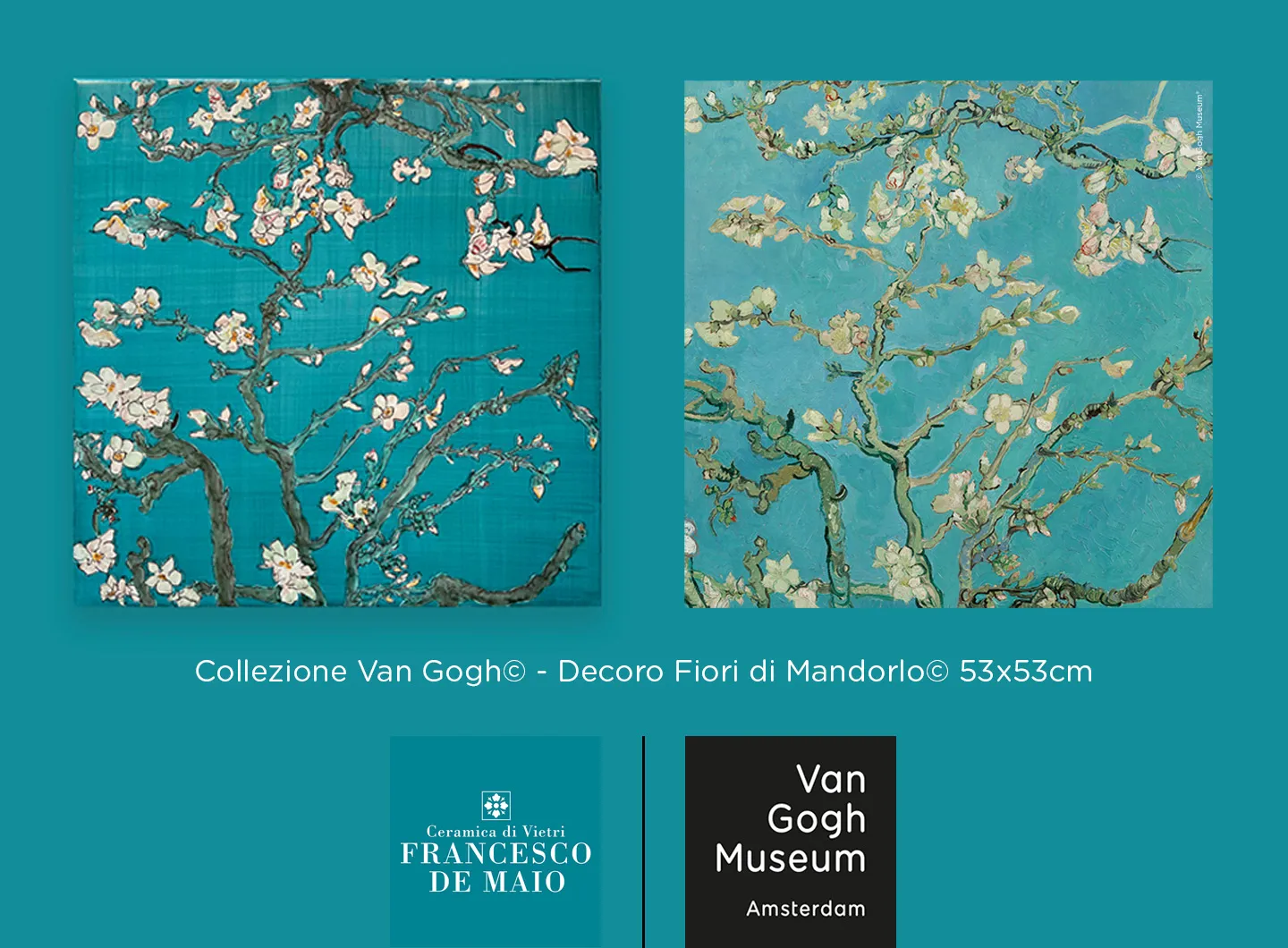 Collezione Van Gogh© di Ceramica Francesco De Maio x Van Gogh Museum® - Decoro Fiori di Mandorlo© 53x53cm