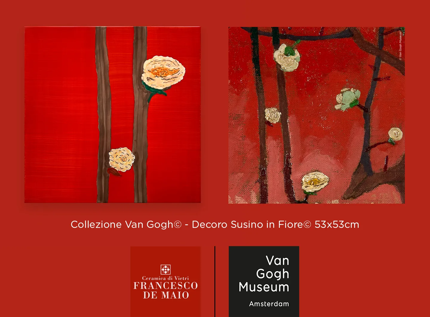 Collezione Van Gogh© di Ceramica Francesco De Maio x Van Gogh Museum® - Decoro Susino in Fiore© 53x53cm