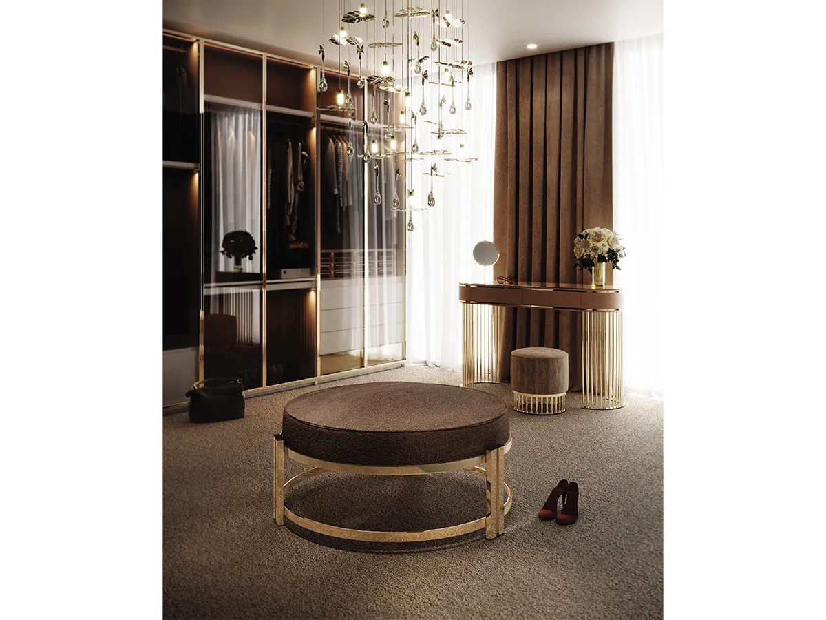 Rainforest Suspension, Marie Round Bench, Grace Console and Puff
