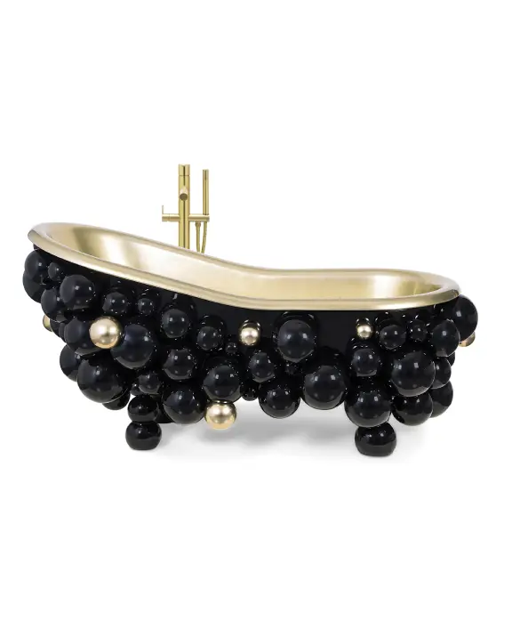 Newton Bathtub made of gold-painted casted iron, with its entire golden interior.