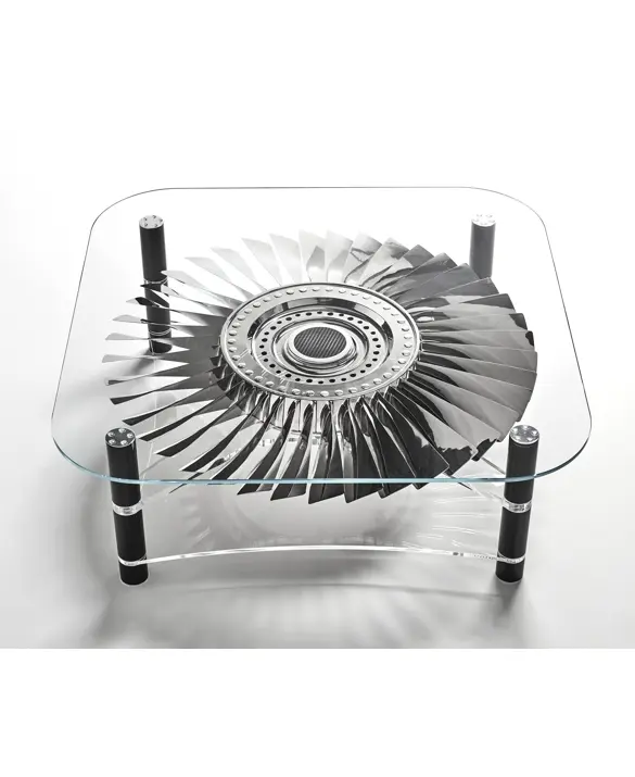 Coffee table made from a engine fan stage II of a Boeing B-737