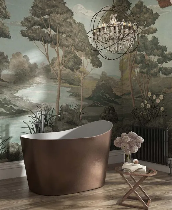 elegant bathroom with french wallpaper by Tecnografica