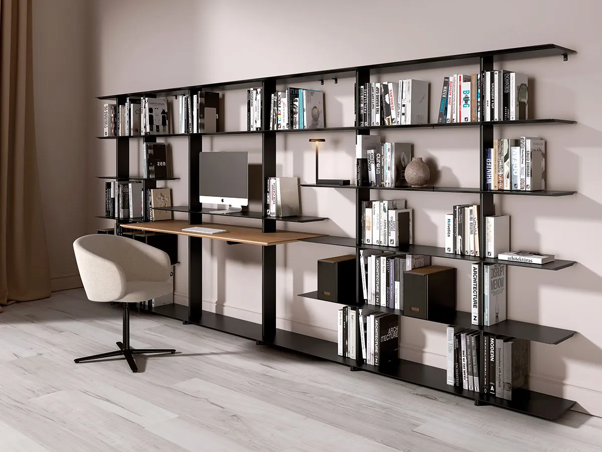 Desk 1600 mm long, with shelves that can be used to store books, office materials, decorative items, etc.