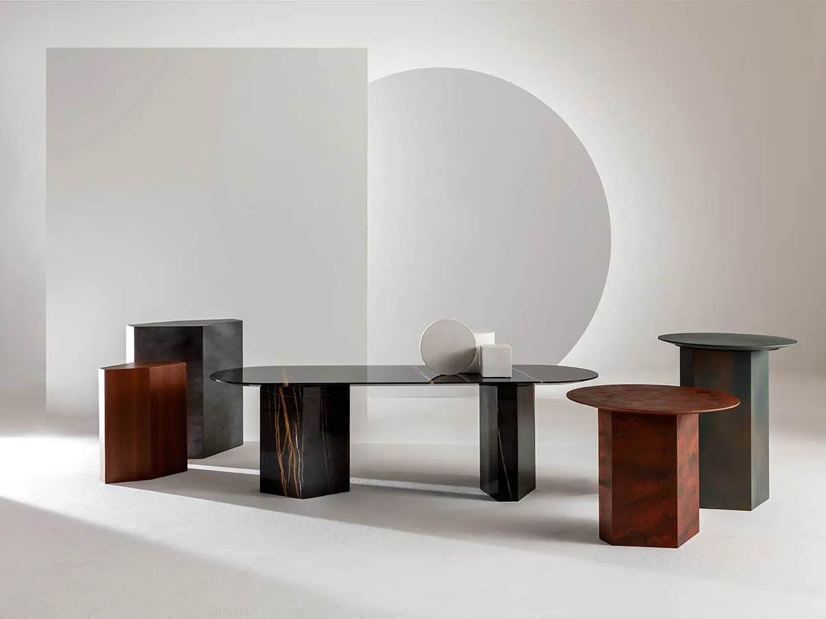 laurameroni made-to-measure low tables set in custom finishes and dimensions
