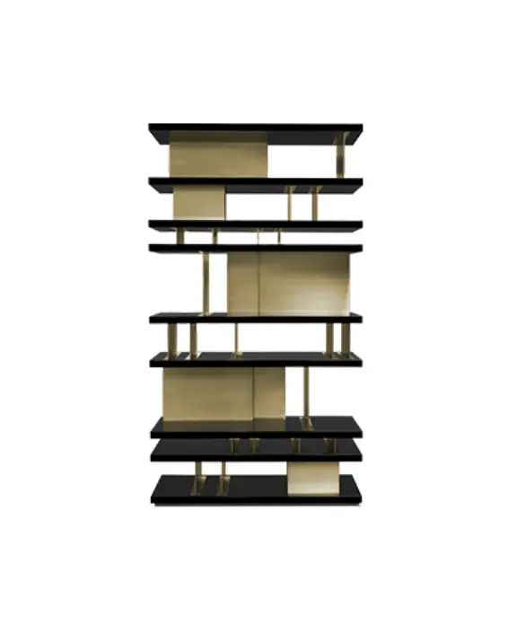 Black Lacquer and Polished Brass Bookcase by BRABBU