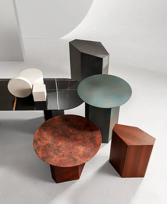 laurameroni made-to-measure low tables set in custom finishes and dimensions