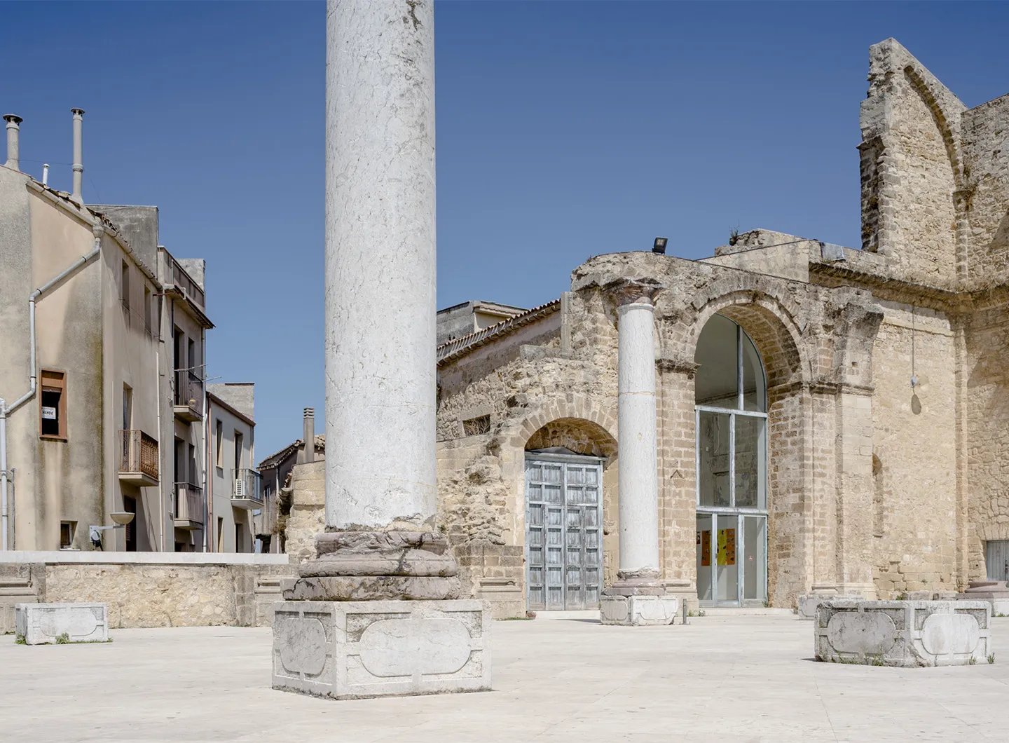 square with columns, old building, salemi, trapani, sicily