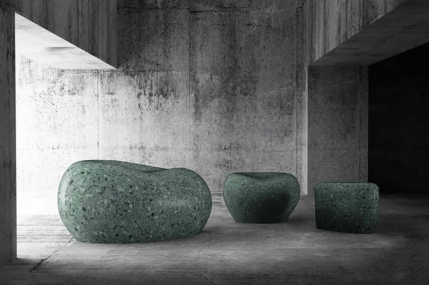 chairs ciottolo by imperfetto lab in green marble waste