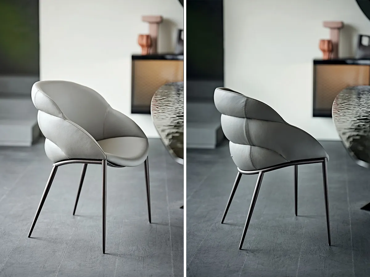 Camilla Ml chair: soft leather 951 castoro cover, bronze frame