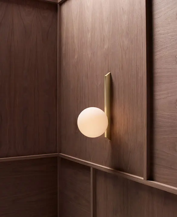 Gaia Wall Tall, Satin Brass & Matt Opal Glass