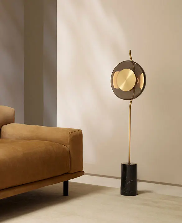 Pendulum Floor Light, Satin Brass