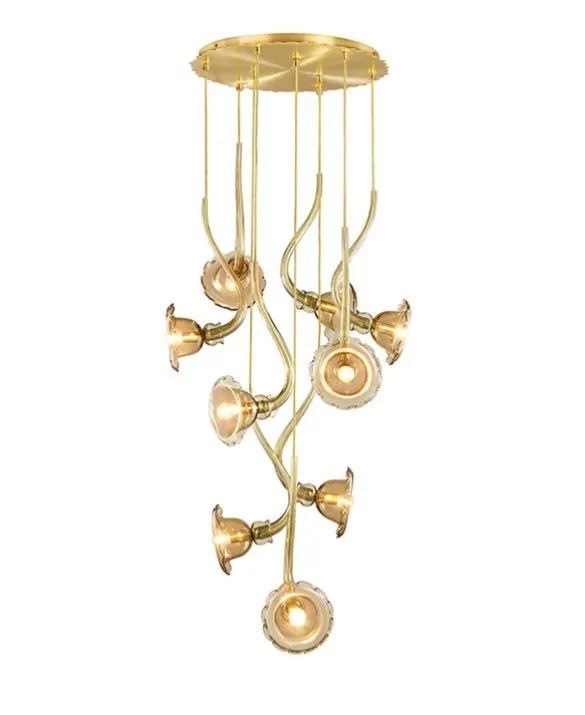 Ikebana suspension 9 lights straw and brushed gold