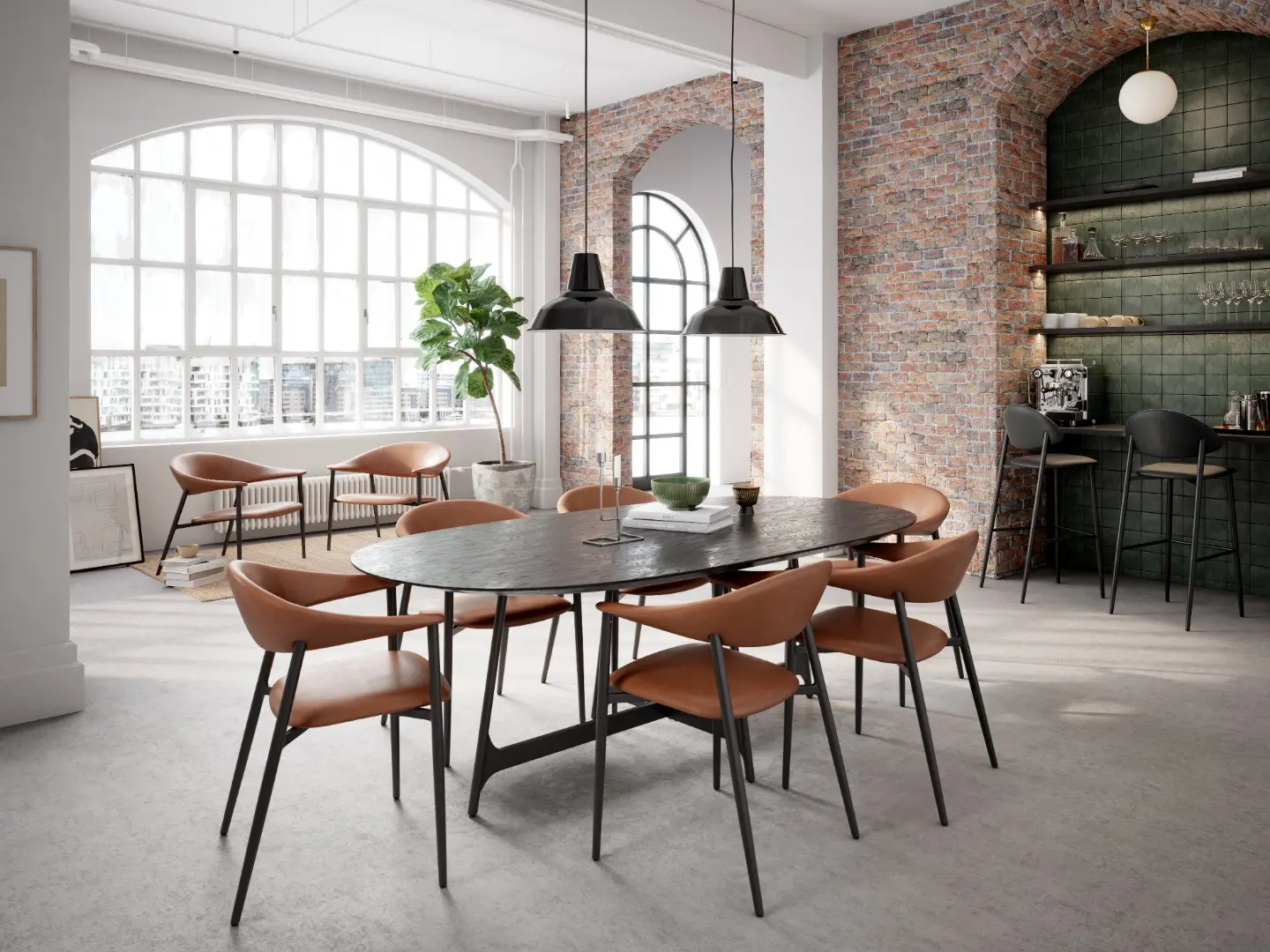 DAN-FORM's ROVER armchairs around the OOID table in a New Yorker home