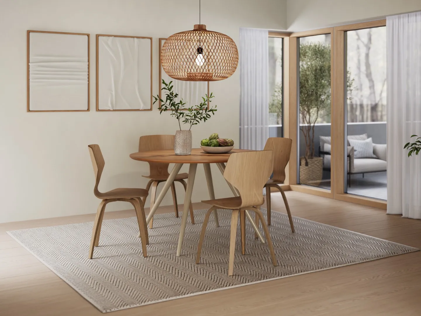 DAN-FORM's S.I.T chairs in oak veneer around the ECLIPSE table with oak top