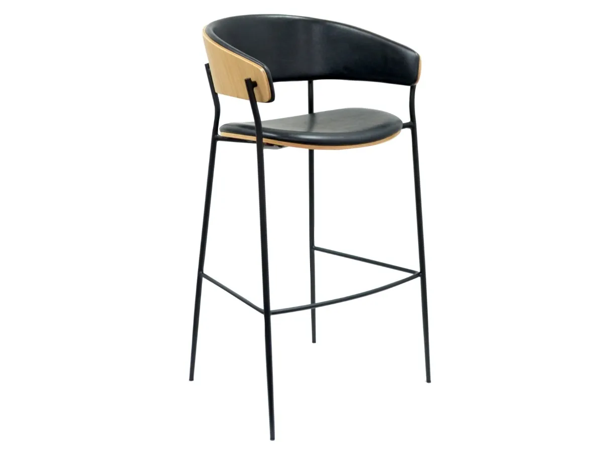 DAN-FORM's CRIB counter stool in oak veneer with vintage black artificial leather seat
