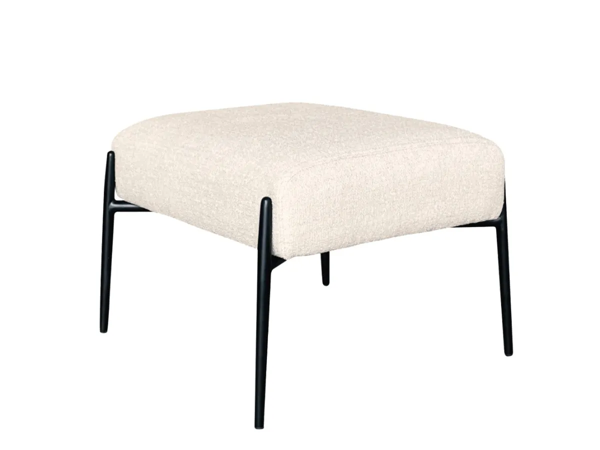 DAN-FORM's GLAM footstool in bone white bouclé fabric with black legs