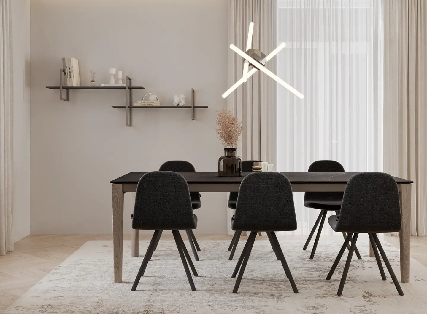 Ilex extending table and Galet chair by Mobliberica.