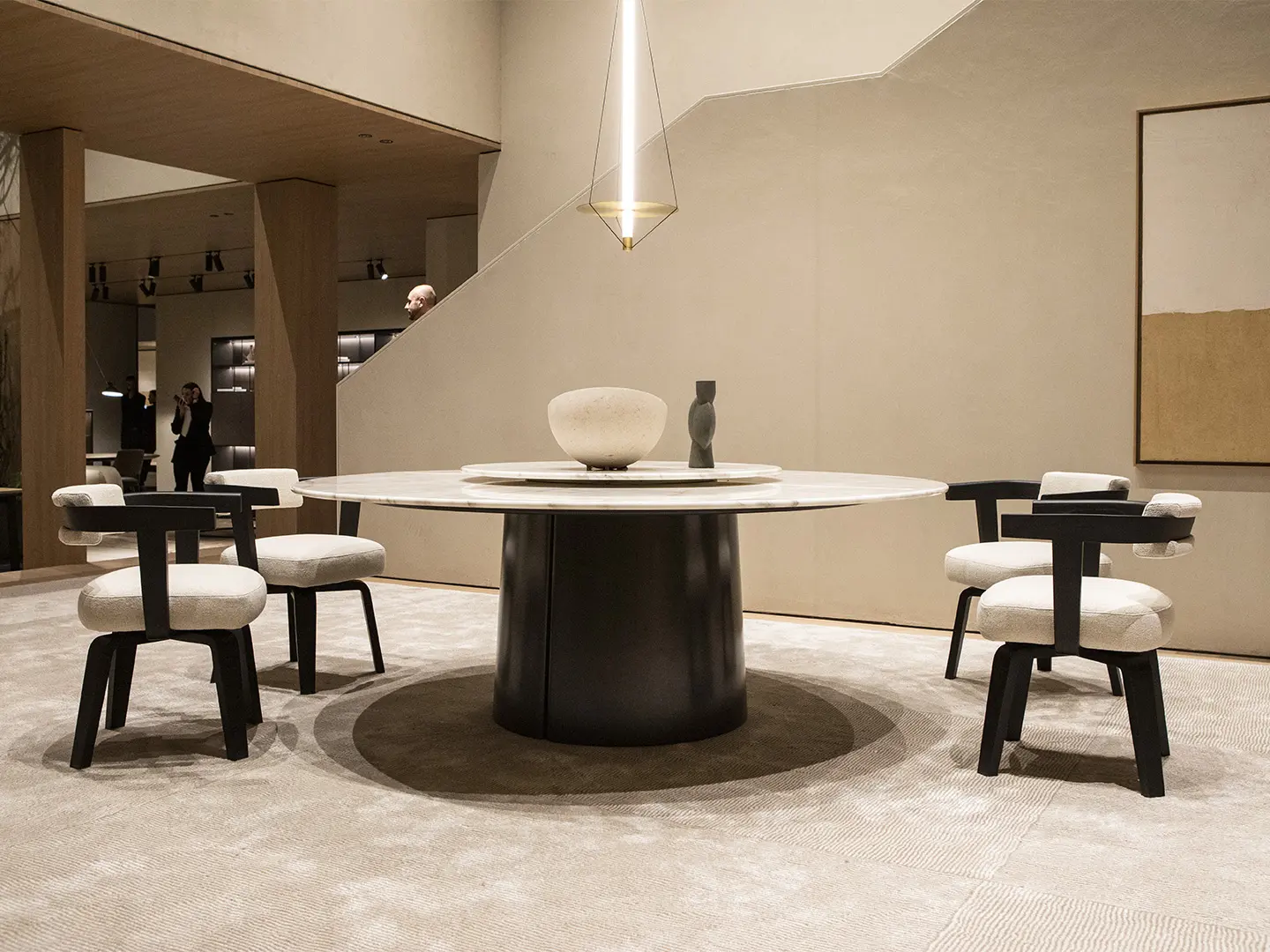 molteni, stand, salone milano, living room, chair, table