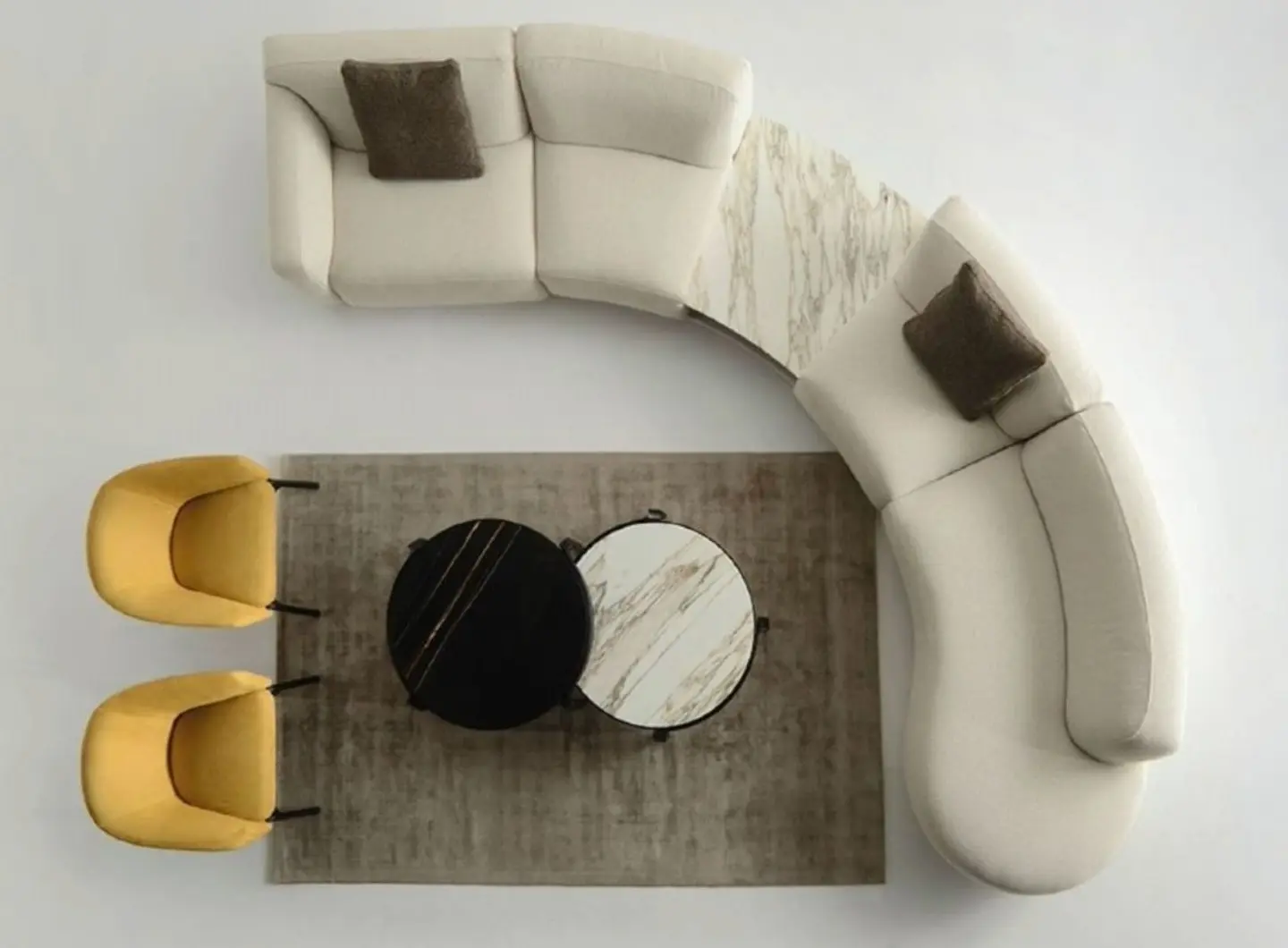Collection Bagutta, armchair Guest, coffee tables Tape.