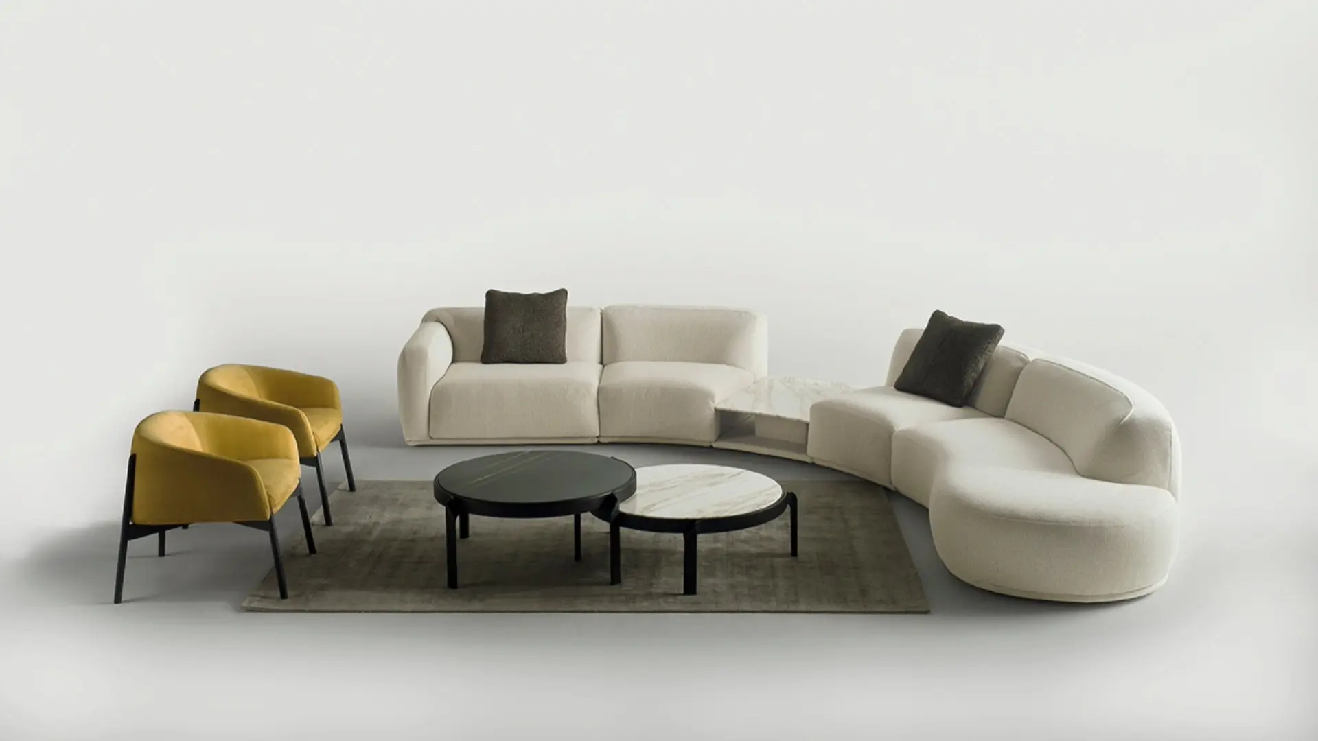 Collection Bagutta, armchair Guest, coffee tables Tape.