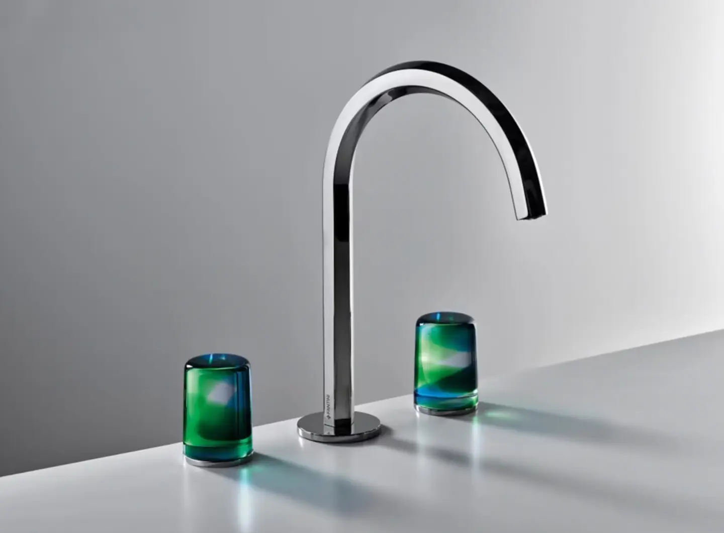Venezia by Venini - 3-hole washbasin mixer - Chrome. Handles in Murano glass, Bicolour Aquamarine Green