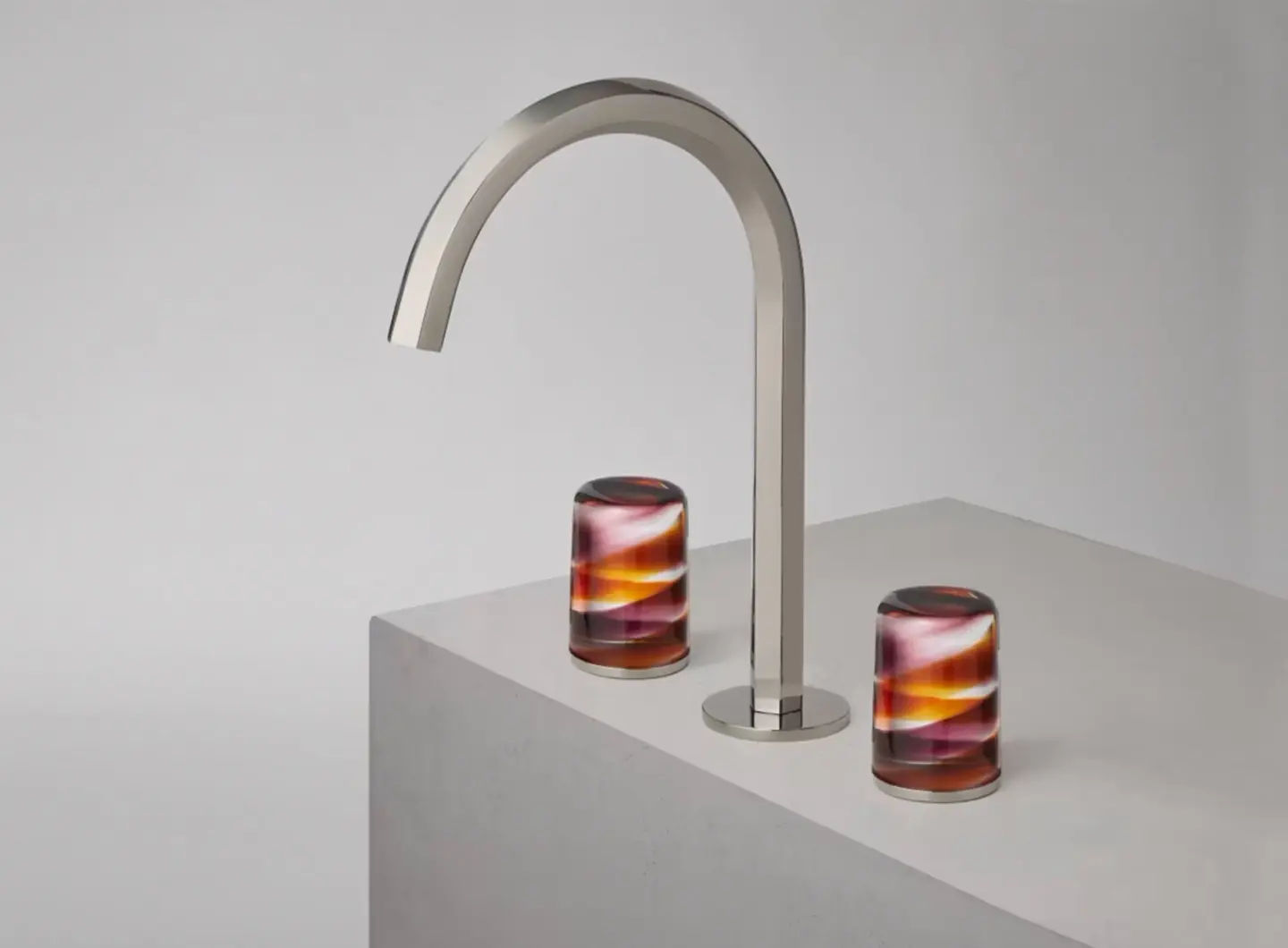 Venezia by Venini - 3-hole washbasin mixer - Chrome. Handles in Murano glass, Bicolour Amethyst Amber