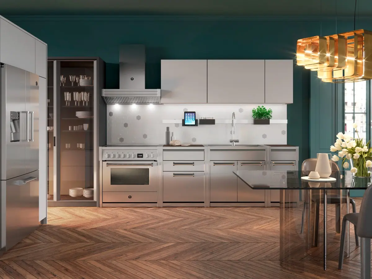 picture of stainless steel kitchen modules and appliances