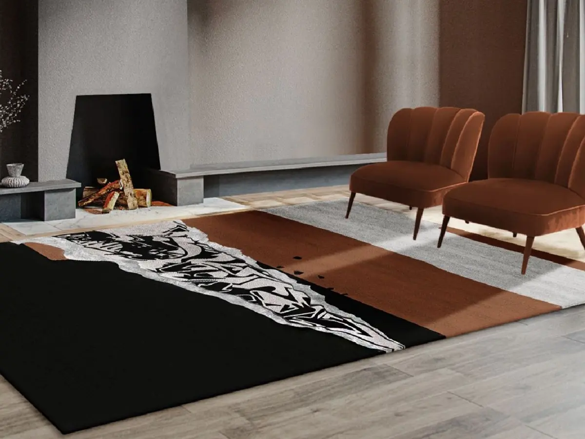 MODERN CLASSIC LIVING ROOM WITH DISRUPTION MODERN RUG