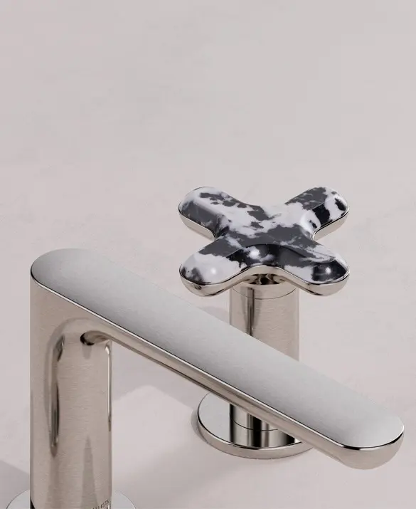 002 Widespread Sink Faucet, Low Spout, Zebra Jasper Cross Handles: