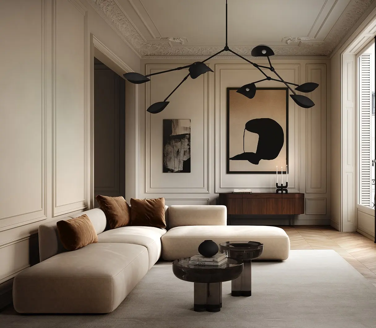 Stingray_chandelier_grande_burned_black___Crown_glass_tables___Sunao_vase_petit___cobra_candleholder.jpg